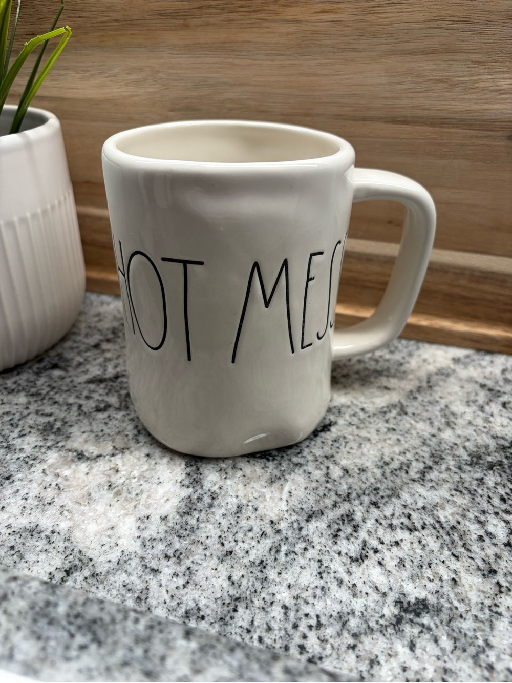 Rae Dunn White Ceramic 'Hot Mess’ Mug with Black Lettering